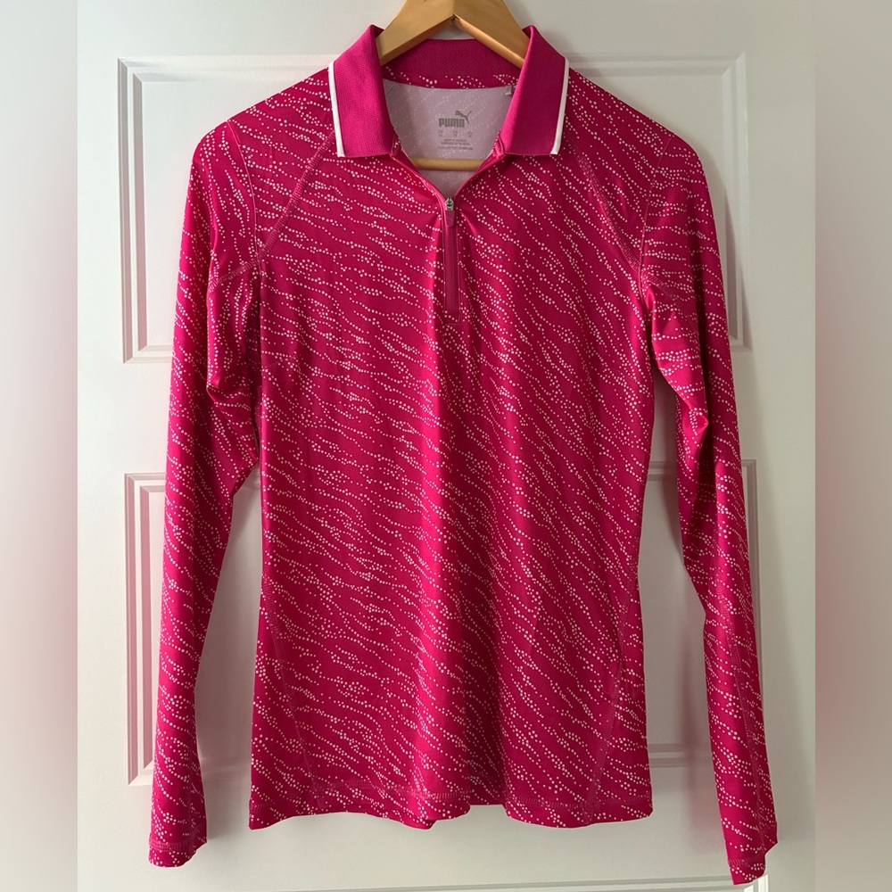 Puma Women's YouV Whitewater Long Sleeve Polo 
Pink/White